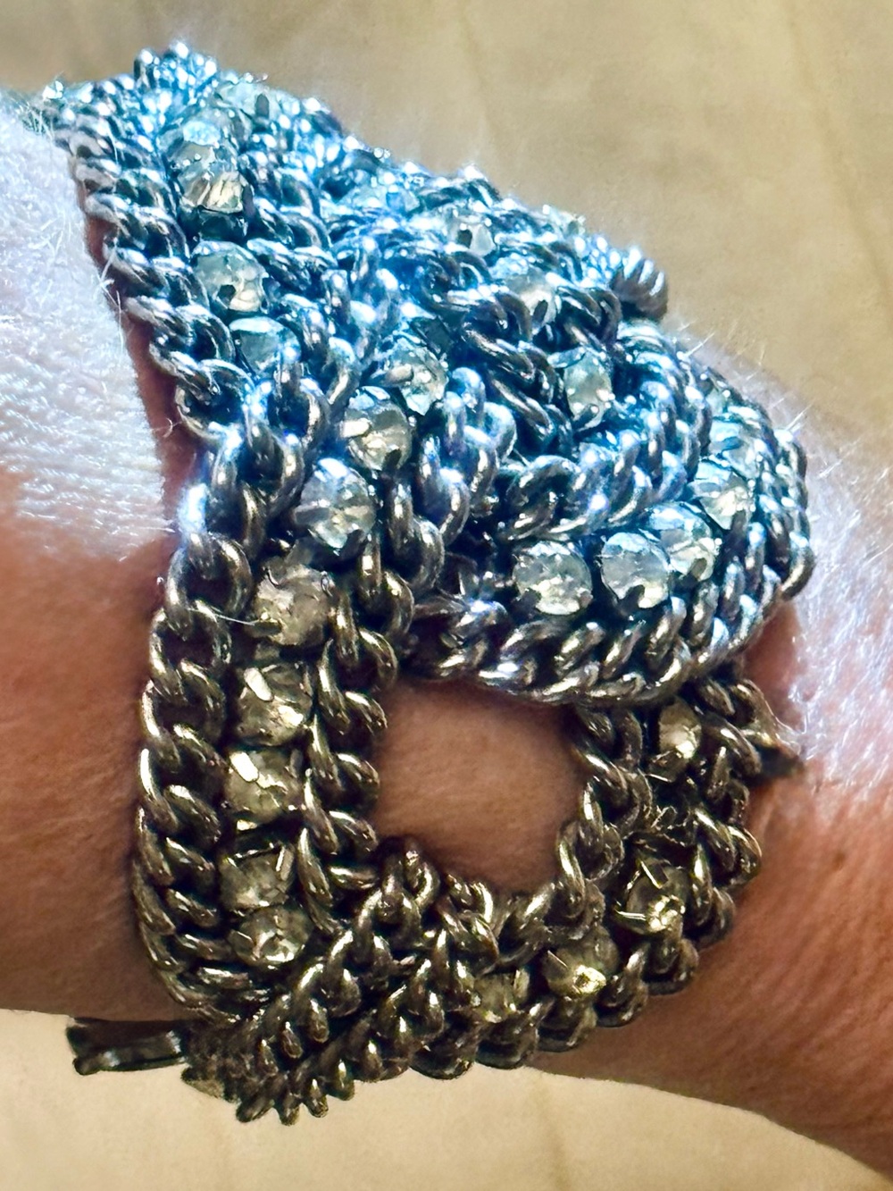 Stella & Dot Silver-Tone Crystal Chain 'Statement Piece' Bracelet